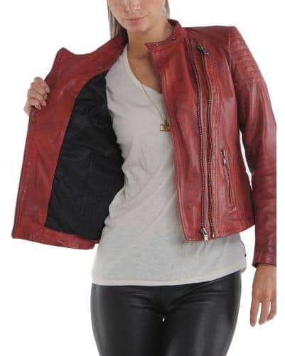 Blouson femme en cuir rouge style motard de Redskins