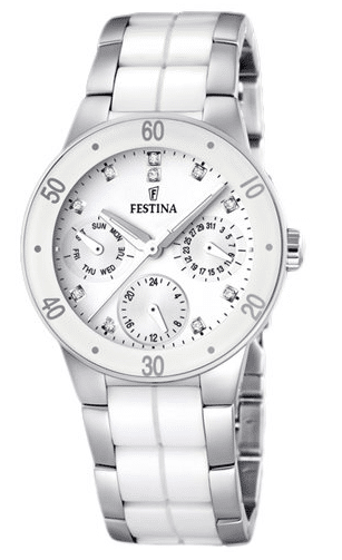 Montre FESTINA, tour de bras acier et céramique blanche à 159 euros