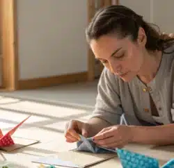 Femme faisant de l'origami