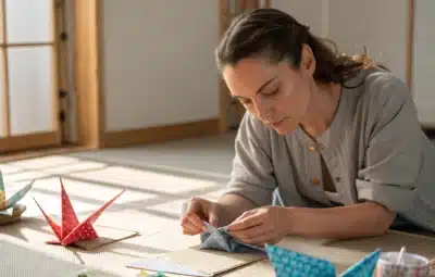 Femme faisant de l'origami